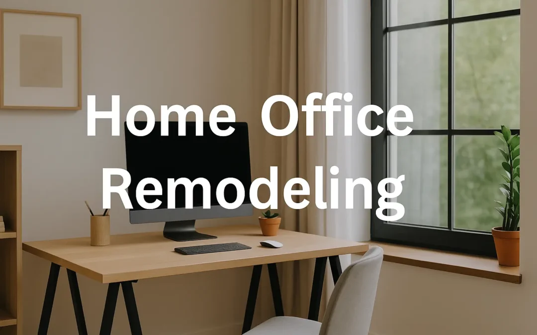 Modern home office with desk, computer, and natural light from window.